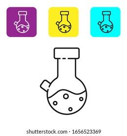 Black line Test tube and flask chemical laboratory test icon isolated on white background. Laboratory glassware sign. Set icons colorful square buttons. Vector Illustration