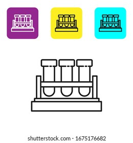 Black line Test tube and flask chemical laboratory test icon isolated on white background. Laboratory glassware sign. Set icons colorful square buttons. Vector Illustration