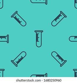 Línea negra Tubo de prueba e icono del matraz aislado sin fisuras en el fondo verde. Ensayo químico de laboratorio. Vasos de laboratorio. Ilustración vectorial
