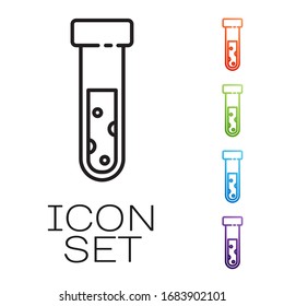 Black line Test tube and flask chemical laboratory test icon isolated on white background. Laboratory glassware sign. Set icons colorful. Vector Illustration