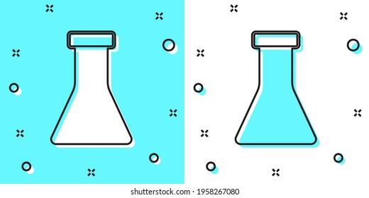Black line Test tube and flask chemical laboratory test icon isolated on green and white background. Laboratory glassware sign. Random dynamic shapes. Vector