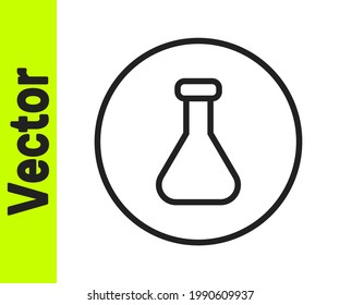 Tubo de ensayo de línea negra e icono de ensayo de laboratorio químico del matraz aislado en fondo blanco. Señal de vidrio de laboratorio.  Vector