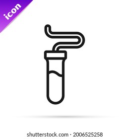Black line Test tube and flask chemical laboratory test icon isolated on white background. Laboratory glassware sign.  Vector