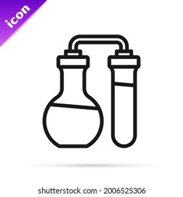 Black line Test tube and flask chemical laboratory test icon isolated on white background. Laboratory glassware sign.  Vector