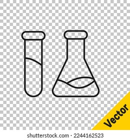 Black line Test tube and flask - chemical laboratory test icon isolated on transparent background. Laboratory glassware sign.  Vector Illustration