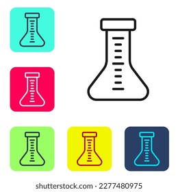 Black line Test tube and flask chemical laboratory test icon isolated on white background. Laboratory glassware sign. Set icons in color square buttons. Vector