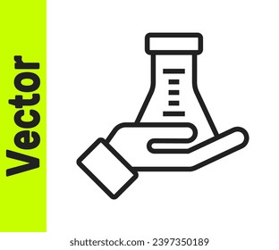 Tubo de ensayo de línea negra e icono de ensayo de laboratorio químico del matraz aislado en fondo blanco. Señal de vidrio de laboratorio.  Vector