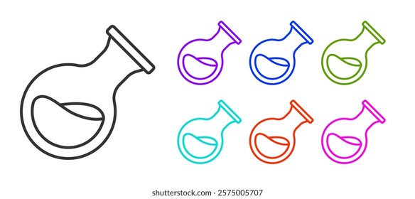 Black line Test tube and flask chemical laboratory test icon isolated on white background. Laboratory glassware sign. Set icons colorful. Vector