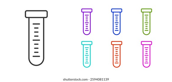 Black line Test tube and flask chemical laboratory test icon isolated on white background. Laboratory glassware sign. Set icons colorful. Vector