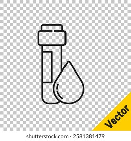 Black line Test tube with water drop icon isolated on transparent background.  Vector Illustration