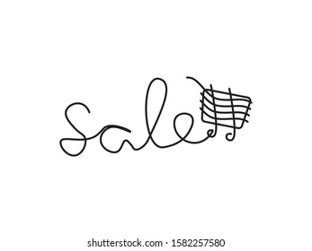 Black line text and shopping cart on White background
