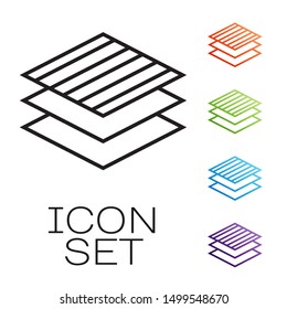 Black line Textile fabric roll icon isolated on white background. Roll, mat, rug, cloth, carpet or paper roll icon. Set icons colorful. Vector Illustration
