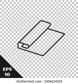 Black line Textile fabric roll icon isolated on transparent background. Roll, mat, rug, cloth, carpet or paper roll icon.  Vector Illustration