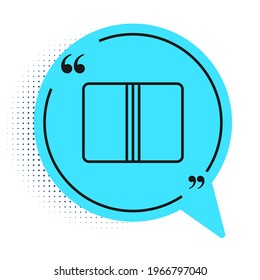 Black line Textile fabric roll icon isolated on white background. Roll, mat, rug, cloth, carpet or paper roll icon. Blue speech bubble symbol. Vector