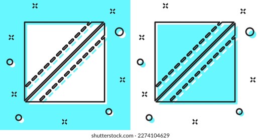 Black line Textile fabric roll icon isolated on green and white background. Roll, mat, rug, cloth, carpet or paper roll icon. Random dynamic shapes. Vector