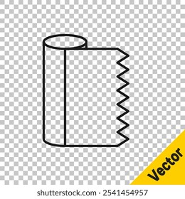 Linha preta Ícone de rolo de tecido têxtil isolado no fundo transparente. Ícone de rolo, tapete, tapete, pano, tapete ou rolo de papel.  Vetor