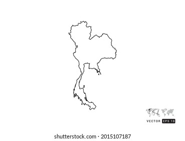 Mapa de la línea negra de Tailandia vector sobre fondo blanco.