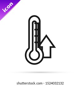 Black line Thermometer icon isolated on white background.  Vector Illustration