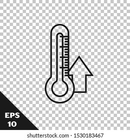 Black line Thermometer icon isolated on transparent background.  Vector Illustration