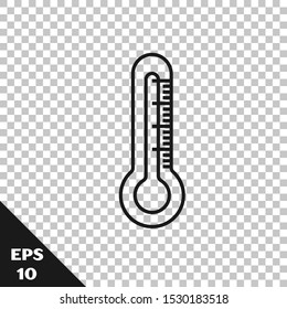 Black line Thermometer icon isolated on transparent background.  Vector Illustration