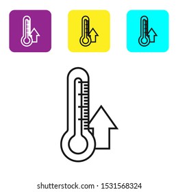 Black line Thermometer icon isolated on white background. Set icons colorful square buttons. Vector Illustration