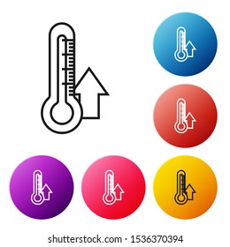 Black line Thermometer icon isolated on white background. Set icons colorful circle buttons. Vector Illustration