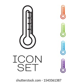Black line Thermometer icon isolated on white background. Set icons colorful. Vector Illustration