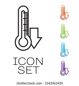 Black line Thermometer icon isolated on white background. Set icons colorful. Vector Illustration