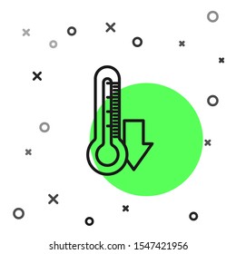 Black line Thermometer icon isolated on white background.  Vector Illustration