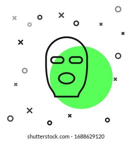 Black line Thief mask icon isolated on white background. Bandit mask, criminal man.  Vector Illustration