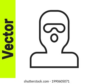 Black line Thief mask icon isolated on white background. Bandit mask, criminal man.  Vector