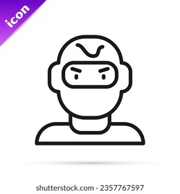 Black line Thief mask icon isolated on white background. Bandit mask, criminal man.  Vector