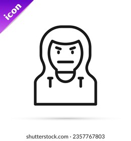 Black line Thief mask icon isolated on white background. Bandit mask, criminal man.  Vector