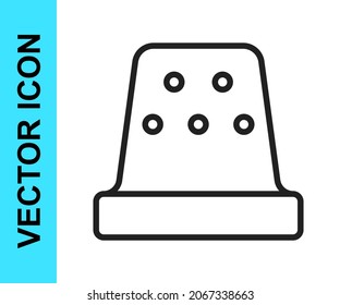 Black line Thimble for sewing icon isolated on white background.  Vector