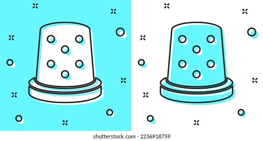 Schwarze Linie dünn zum Nähen Symbol einzeln auf grünem und weißem Hintergrund. Zufällige dynamische Formen. Vektorgrafik