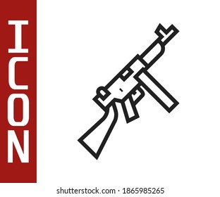 Línea negra Thompson tommy subametralladora icono aislado en fondo blanco. Subametralladora americana.  Vector