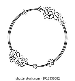 Black line three circle frame with flowers on 2 white silhouette. Vector illustration for decorate logo, text, greeting cards and any design.