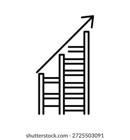 Linha preta de três escadas ascendentes com uma seta para cima escadas ascensão crescimento desi