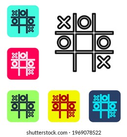 Black line Tic tac toe game icon isolated on white background. Set icons in color square buttons. Vector