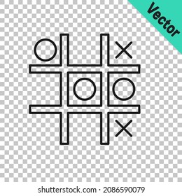 Icono de juego de tac tac tac de línea negra aislado en fondo transparente.  Vector