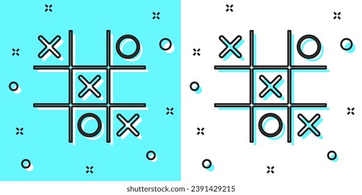 Black line Tic tac toe game icon isolated on green and white background. Random dynamic shapes. Vector