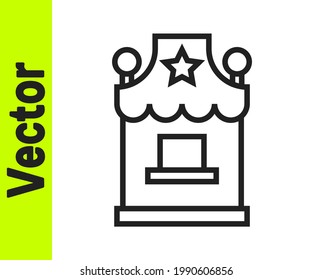 Black Line Ticket Box Office Icon Isolated On White Background. Ticket Booth For The Sale Of Tickets For Attractions And Sports.  Vector