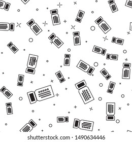Black line Ticket icon isolated seamless pattern on white background.  Vector Illustration