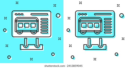 Black line Ticket office to buy tickets for train or plane icon isolated on green and white background. Buying tickets. Ticket service. Random dynamic shapes. Vector