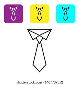 Black line Tie icon isolated on white background. Necktie and neckcloth symbol. Set icons colorful square buttons. Vector Illustration
