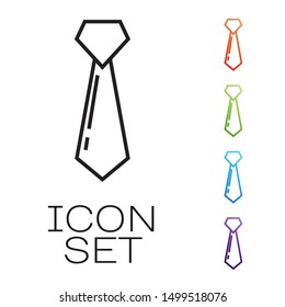 Black line Tie icon isolated on white background. Necktie and neckcloth symbol. Set icons colorful. Vector Illustration