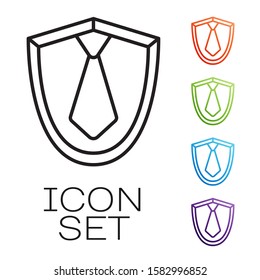 Black line Tie icon isolated on white background. Necktie and neckcloth symbol. Set icons colorful. Vector Illustration