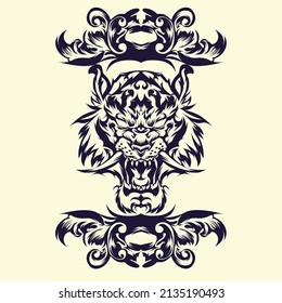black line tiger head vector illustration