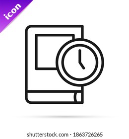 Black line Time for book icon isolated on white background.  Vector