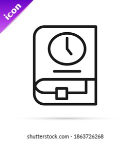 Black line Time for book icon isolated on white background.  Vector